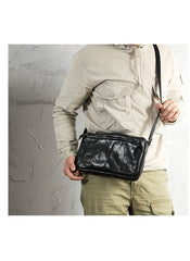Casual Black Leather Mens Cool Side Bag Messenger Bag Coffee Postman Courier Bag for Men