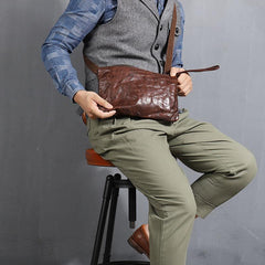 Casual Green Leather Mens Small Side Bag Messenger Bag Brown Post Bag Courier Bags for Men