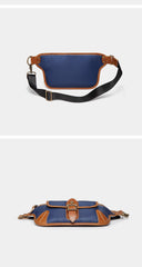 Casual Blue Nylon Leather Fanny Pack Men's Chest Bag Hip Bag Waist Bag For Men