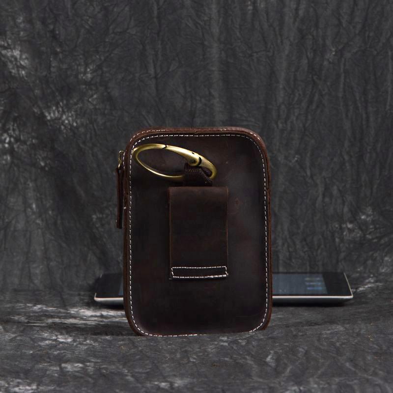 Brown Leather Cell Phone Holster Mens Belt Pouch Leather Cigarette