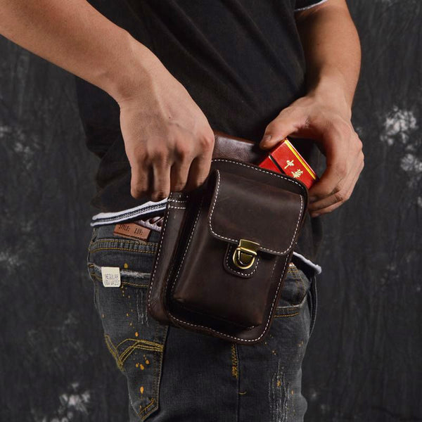 Brown Leather Cigarette Bag Holster Waist Pouches - Back View