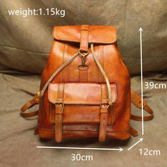 Casual Black Leather Men's Backpack College Backpack Brown 14inch Laptop Backpack For Men and Women