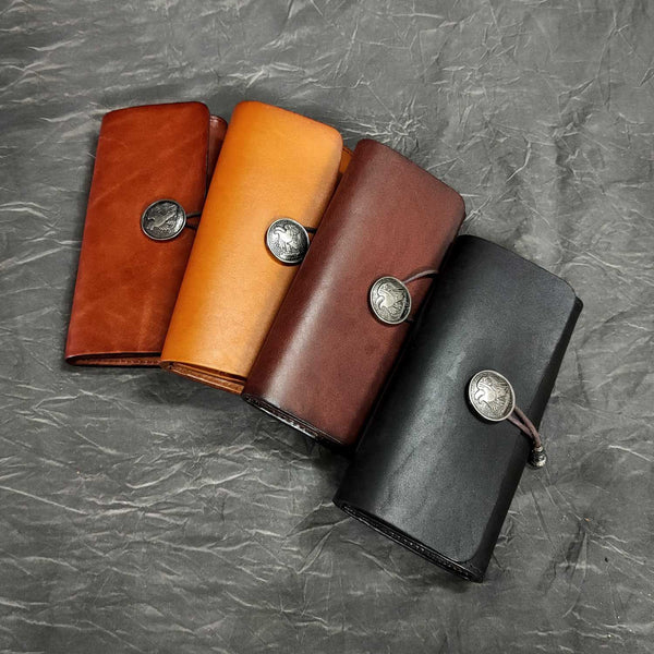 Vintage Brown Leather Men's Bifold Long Wallet - Back View