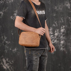 Casual Leather Mens Brown Side Bag Small Messenger BAG Brown Courier Bag FOR MEN