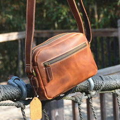 Casual Leather Mens Brown Side Bag Small Messenger BAG Brown Courier Bag FOR MEN