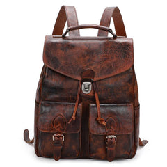 Casual Brown Mens Leather 13 inches School Backpack Satchel Backpack Brown Computer Backpack For Men