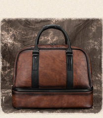 Casual Brown Leather Men Business Weekender Bags Handbag With Shoes Storage Travel Bags Overnight Bags For Men