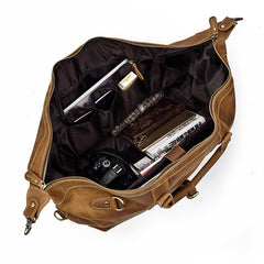 Casual Brown Leather Men Handbag Overnight Bags Travel Bags Weekender Bags For Men