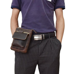 Casual Brown Leather Mini Messenger Bag Men's Belt Pouch Belt Bag Waist Pouch For Men
