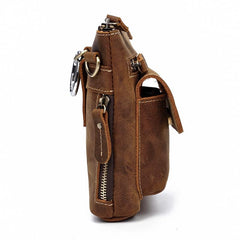Casual Brown Leather Mini Messenger Bag Men's Belt Pouch Belt Bag Waist Pouch For Men
