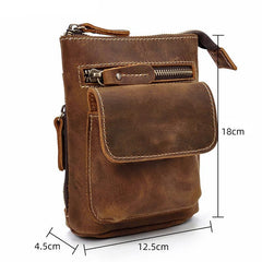 Casual Brown Leather Mini Messenger Bag Men's Belt Pouch Belt Bag Waist Pouch For Men