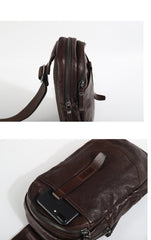 Casual Tan Leather Mens Chest Bag Sling Bag Coffee Crossbody Pack One Shoulder Backpack for Men