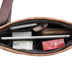Casual Leather Brown Mens Vertical Side Bag - Bill Slots Detail