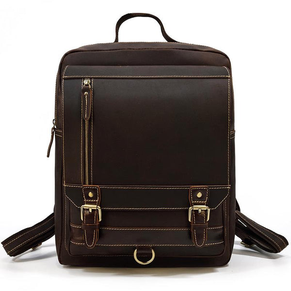 Casual Brown Mens Leather Large School Backpack Satchel Backpack Computer Backpa FY04582003