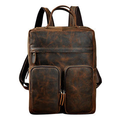 Casual Coffee Men's 15 inches Leather Laptop Backpack Computer Backpack School Backpacks For Men