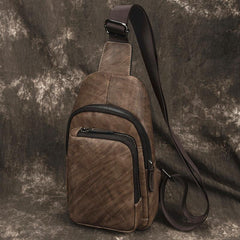 Casual Brown Sling Bag LEATHER MENS Sling - Leather Texture Detail