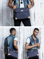 Canvas Leather Mens Khaki Side Bag Messenger Bag Khaki Canvas Courier Bag for Men