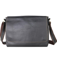 Cool Black Leather Mens 10 inches Courier Bags Coffee Brown Messenger Bags Postman Bag For Men