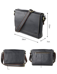Cool Black Leather Mens 10 inches Courier Bags Coffee Brown Messenger Bags Postman Bag For Men
