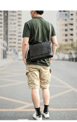 Cool Black Leather Mens 10 inches Courier Bags Coffee Brown Messenger Bags Postman Bag For Men