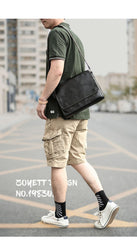 Cool Black Leather Mens 10 inches Courier Bags Coffee Brown Messenger Bags Postman Bag For Men