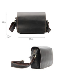 Cool Black Leather Mens Small Courier Bags Black Messenger Bags Brown Postman Bags For Men
