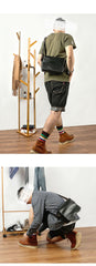 Cool Black Leather Mens Small Courier Bags Black Messenger Bags Brown Postman Bags For Men