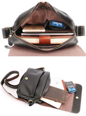 Cool Black Leather Mens Small Courier Bags Black Messenger Bags Brown Postman Bags For Men