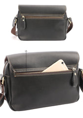 Cool Black Leather Mens Small Courier Bags Black Messenger Bags Brown Postman Bags For Men