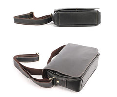 Cool Black Leather Mens Small Courier Bags Black Messenger Bags Brown Postman Bags For Men