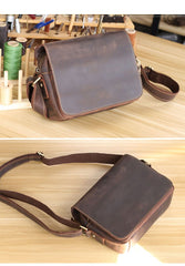 Cool Black Leather Mens Small Courier Bags Black Messenger Bags Brown Postman Bags For Men