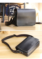 Cool Black Leather Mens Small Courier Bags Black Messenger Bags Brown Postman Bags For Men