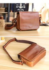 Cool Black Leather Mens Small Courier Bags Black Messenger Bags Brown Postman Bags For Men