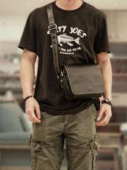 Cool Black Leather Mens Small Courier Bags Black Messenger Bags Brown Postman Bags For Men