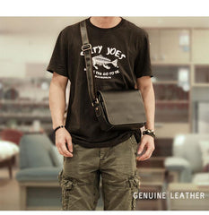 Cool Black Leather Mens Small Courier Bags Black Messenger Bags Brown Postman Bags For Men