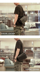 Cool Black Leather Mens Small Courier Bags Black Messenger Bags Brown Postman Bags For Men