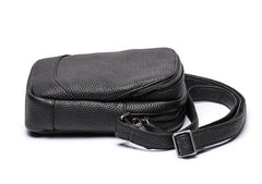 Casual Black Leather Mens Small Shoulder Bag Small Side Bag Messenger Bag For Men