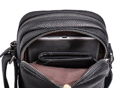 Casual Black Leather Mens Small Shoulder Bag Small Side Bag Messenger Bag For Men