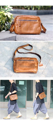 Casual Black Leather Mens Small Courier Bags Messenger Bag Brown Postman Bags For Men