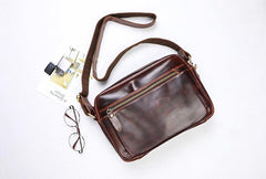 Casual Black Leather Mens Small Courier Bags Messenger Bag Brown Postman Bags For Men