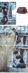 Casual Black Leather Mens Small Courier Bags Messenger Bag Brown Postman Bags For Men
