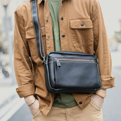 Casual Black Leather Mens Small Courier Bags Messenger Bag Brown Postman Bags For Men