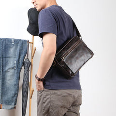Casual Black Leather Mens Small Courier Bags Messenger Bag Brown Postman Bags For Men