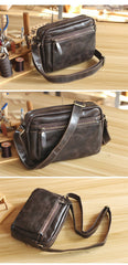 Casual Black Leather Mens Small Courier Bags Messenger Bag Brown Postman Bags For Men