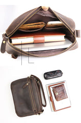 Casual Black Leather Mens Small Courier Bags Messenger Bag Brown Postman Bags For Men