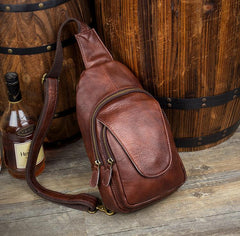 Casual Leather Brown Mens Sling Pack Sling Bags Chest Bag One Shoulder Backpack for Men