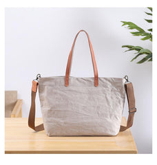 Casual Canvas Leather Mens Womens Large White Handbag Tote Bag Khaki Shoulder Bag Tote Purse For Men