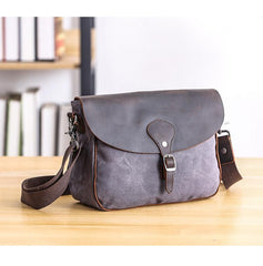 Waxed Canvas Leather Mens 10'' Khaki Side Bag Shoulder Bag Messenger Bag for Men