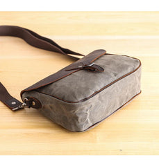 Waxed Canvas Leather Mens 10'' Khaki Side Bag Shoulder Bag Messenger Bag for Men