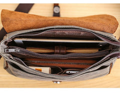 Waxed Canvas Leather Mens 10'' Khaki Side Bag Shoulder Bag Messenger Bag for Men